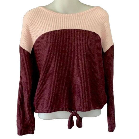 NoBo Colorblock Waffle Knit Tie-Front Sweater — Size XS - Picture 2 of 6